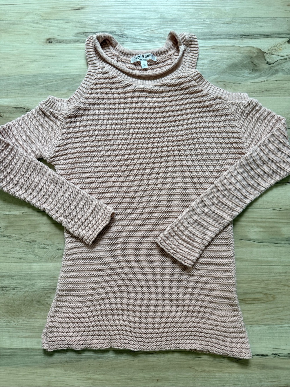 Say What? Women's Light Blush Pink Cold-Shoulder Knit Sweater